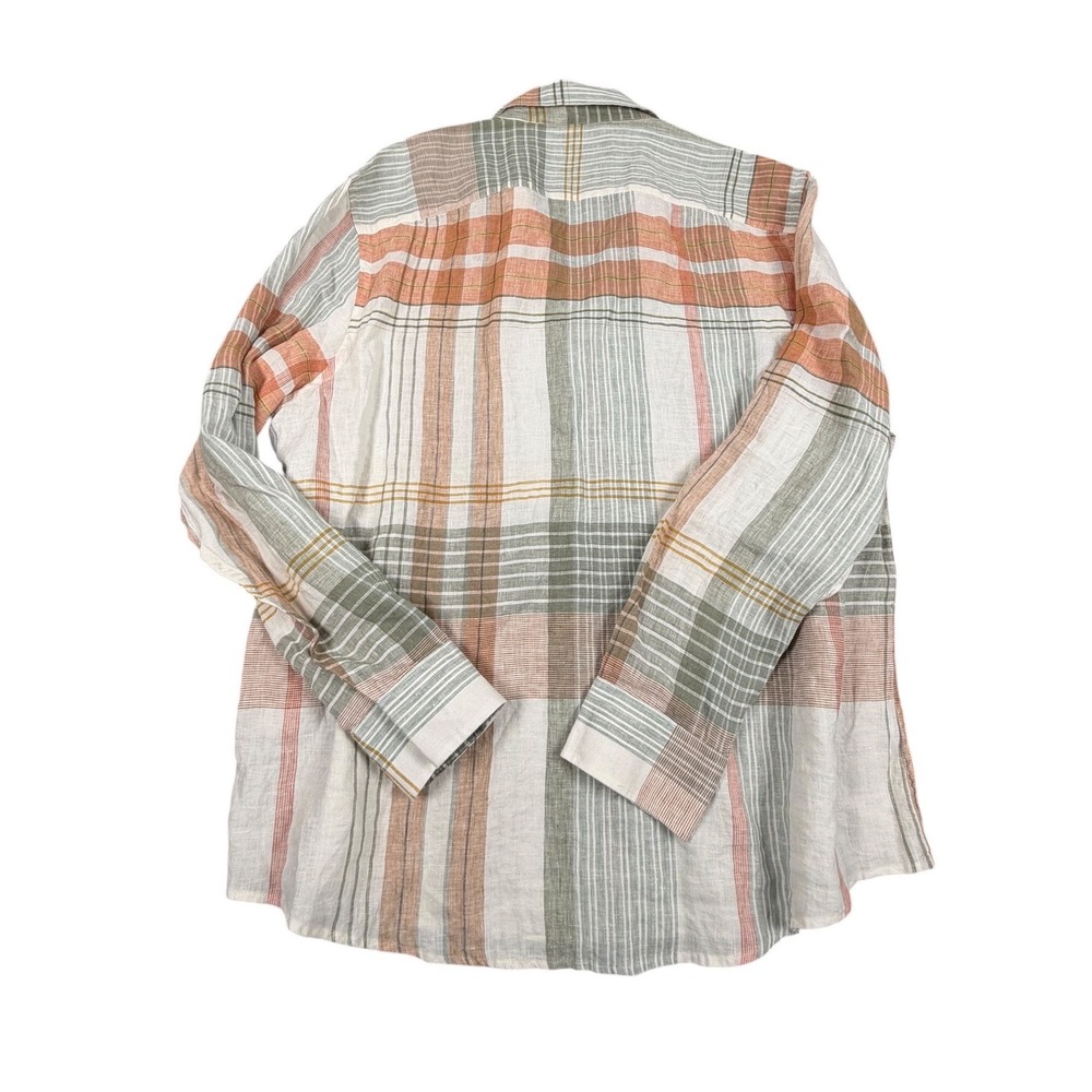 Murano Baird McNutt Linen Shirt Women XL White Plaid Long Sleeve V-Neck Pullover - Picture 2 of 8